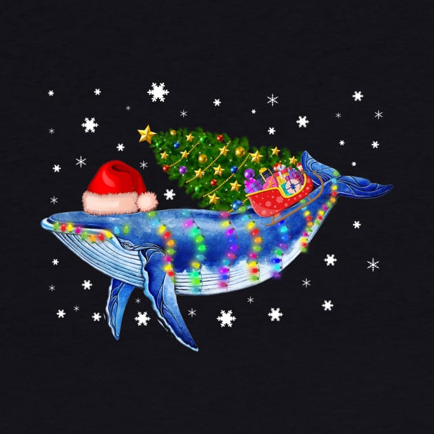 Blue Whale Christmas Color Lights Xmas Santa Hat Whale Gifts by Antoniusvermeu